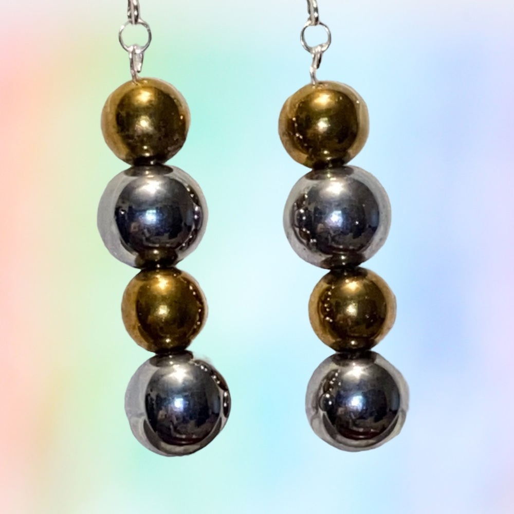 Hand Crafted Earrings Gold & Silver Mirror Ball Dangle Glass Party Pierced - Picture 9 of 9